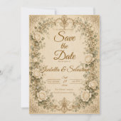 Elfenbeinfarbene Rosenhochzeit Save The Date (Vorderseite)