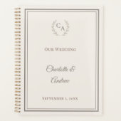 Elfenbeinfarbene Taupe-Monogramm-Hochzeit Planer (Vorderseite)