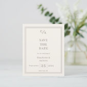 Elfenbeinfarbene Taupe-Monogramm-Hochzeit-Save-the (Stehend Vorderseite)