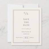 Elfenbeinfarbene Taupe-Monogramm-Hochzeit-Save-the (Vorderseite)