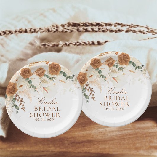 Elfenbeinfarbene Terrakotta-Kallalilien-Brautdusch Pappteller