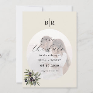 Elfenbeinfarbener Olivenzweig Monogramm Foto Hochz Save The Date
