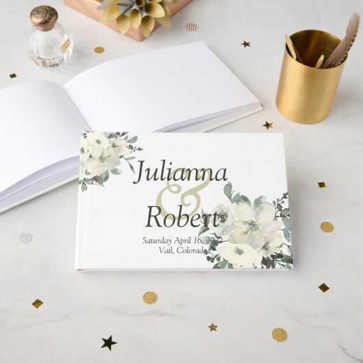 Elfenbeinfarbenes Blumenbuch Gästebuch (Vorderseite Offen)