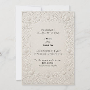 Elfenbeinfarbenes Hochzeitsmotiv mit keltischer Di Einladung