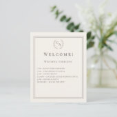 Elfenbeinfarbenes Hochzeitsprogramm mit Monogramm (Stehend Vorderseite)