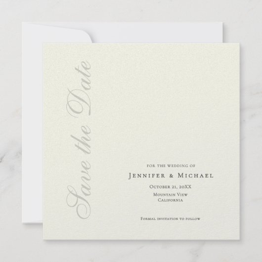Elfenbeinfarbenes professionelles minimalistisches save the date (Vorderseite)