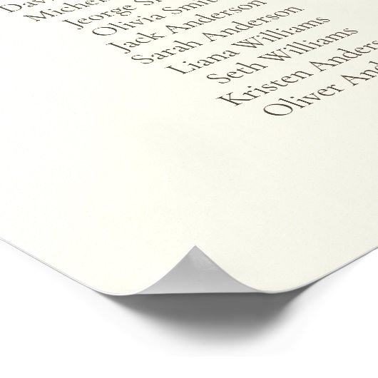 Elfenbeinfarbenskript & Stier 16 Tabelle Seating C Poster (Ecke)