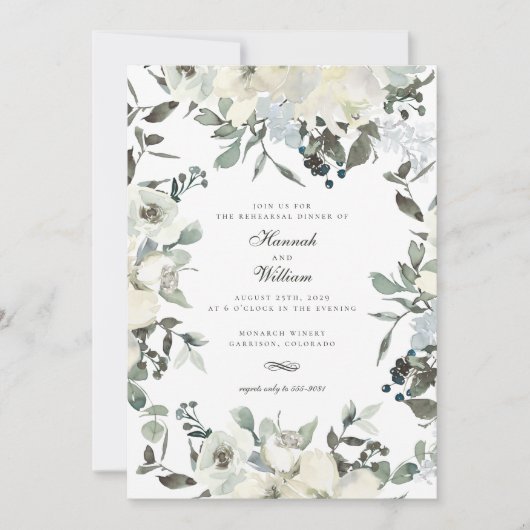 Elfenbeinflora Hochzeit Probe Dinner Einladung (Vorderseite)