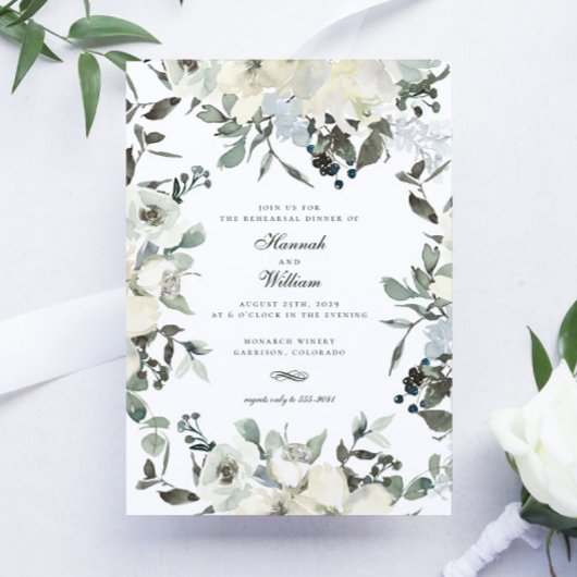 Elfenbeinflora Hochzeit Probe Dinner Einladung
