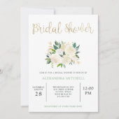 Elfenbeinflora mit Gold | Brautparty Einladung (Vorderseite)