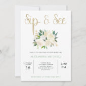 Elfenbeinflora mit Gold| Sip and See Einladung (Vorderseite)