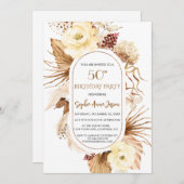 Elfenbeinflora Pampas Grass Palm Foto 50. Geburtst Einladung (Vorne/Hinten)