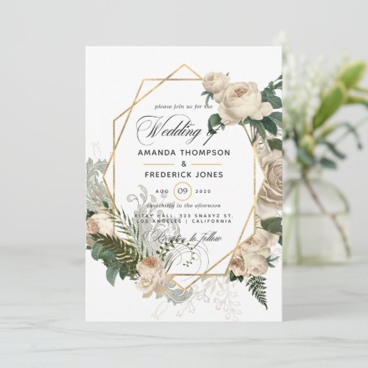 Elfenbeinflora - Rustikale Hochzeitseinladung Einladung (Stehend Vorderseite)