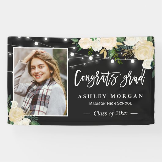 Elfenbeinflora String Lights Foto Abschluss Foto Banner (Horizontal)