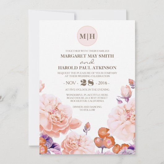 Elfenbeinflora Vintag Eleganter Garten Hochzeit Einladung (Vorderseite)