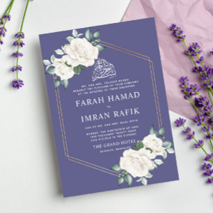 Elfenbeinfloral Frame Violet Islamische Hochzeit Einladung