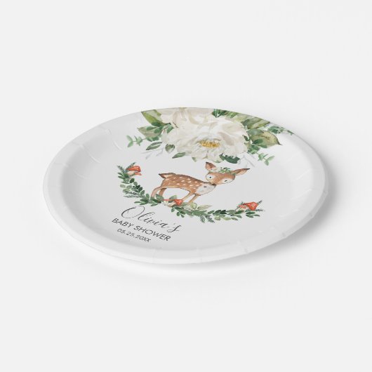 Elfenbeinfloral-Hirsche, Tierfutter-Kinderdusche Pappteller (Schrägansicht)
