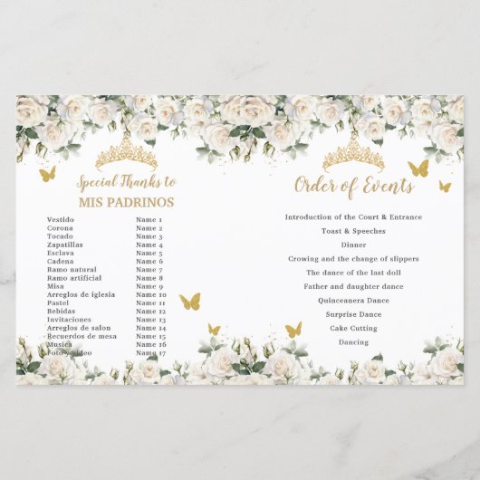 Elfenbeinfloral Quinceanera Ordensprogramm (Rückseite)