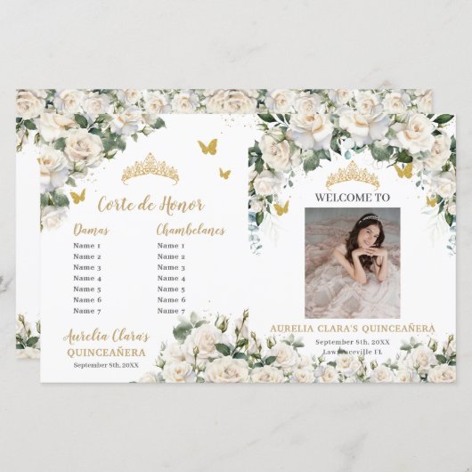 Elfenbeinfloral Quinceanera Ordensprogramm (Vorne/Hinten)