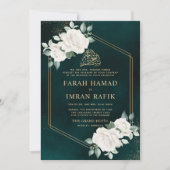 Elfenbeinflorale Rahmen Grüne islamische Hochzeit Einladung (Vorderseite)