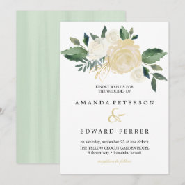 Elfenbeinflorale Rose Bukett Hochzeitsminze Einladung