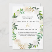 Elfenbeinflorale Rose schwelgen Hochzeitsstich in  Einladung (Vorderseite)