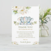 Elfenbeinflorale Twins Boy Girl Elephant Babydusch Dankeskarte (Stehend Vorderseite)