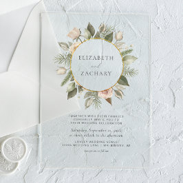 Elfenbeinflorale Wasserfarbengoldene Circle Weddin Acryleinladungen