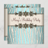 Elfenbeinfrauen Aquamarin Blue Zebra Geburtstagspa Einladung (Vorne/Hinten)