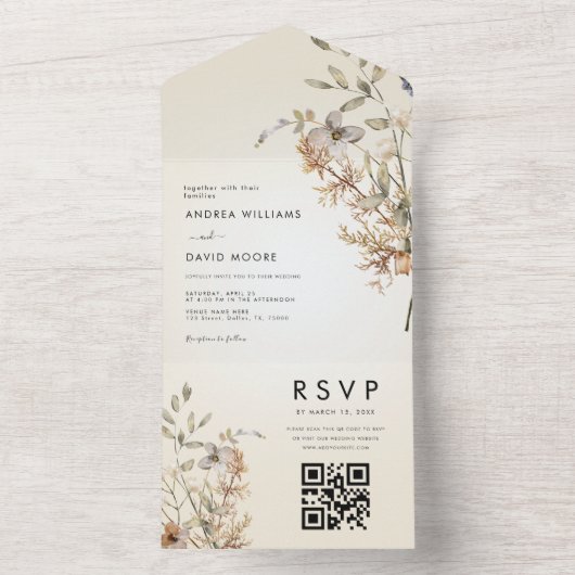 Elfenbeingarten Herbst Botanische Hochzeit All In One Einladung (Innen Boden)