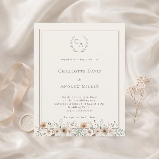 Elfenbeingeflochtener Hochzeitskranz mit Monogramm