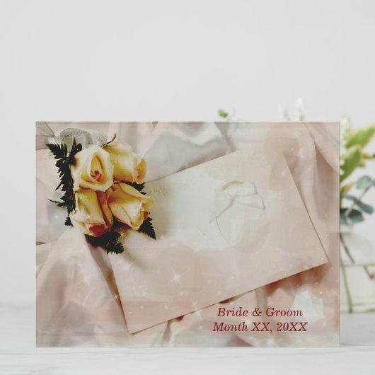 Elfenbeingelbe Rosen Elegant Hochzeit Horizontal Einladung (Stehend Vorderseite)