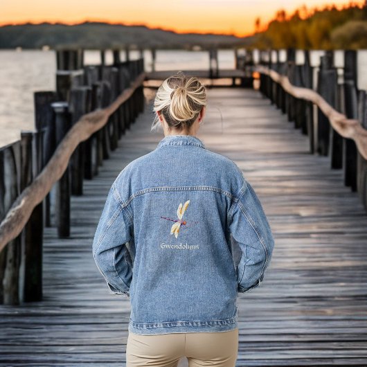 Elfenbeingold und Lila Libelle mit Monogrammname Jeansjacke