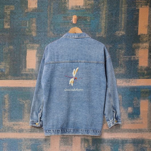 Elfenbeingold und Lila Libelle mit Monogrammname Jeansjacke