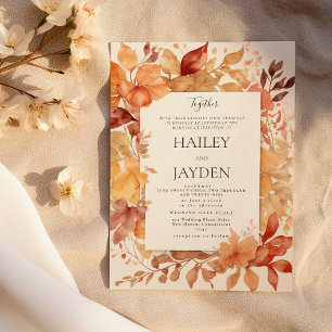 Elfenbeingoldbraun Orange Herbst verlässt Hochzeit Einladung