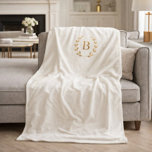 Elfenbeingoldene monogrammverzierte Girlande elega Fleecedecke