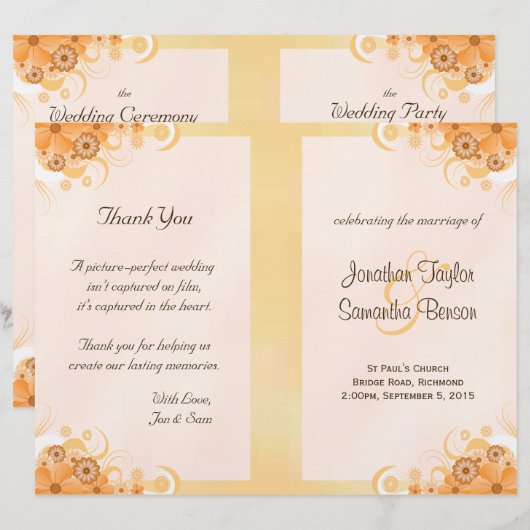 Elfenbeingoldpfirsich Bi-Fold-Hochzeitsprogramme (Vorne/Hinten)