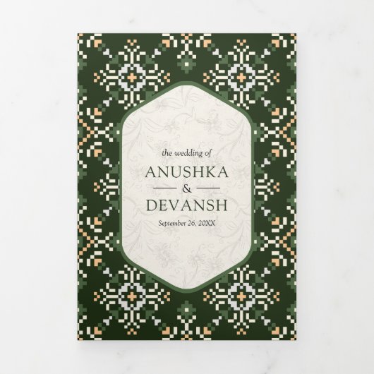 ElfenbeinGrenze in einer indischen Hochzeit Dreifach Gefaltete Einladung (Cover)