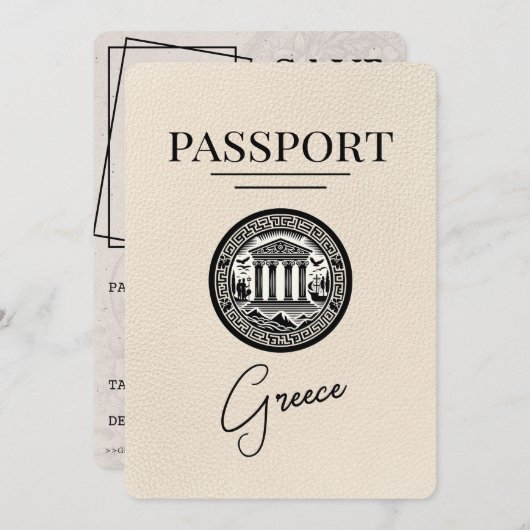 Elfenbeingriechischer Pass Save the Date Karte (Vorne/Hinten)