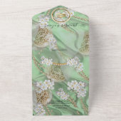 Elfenbeingrün-goldene Perlen auf einer Hochzeit All In One Einladung (Außenbereich)