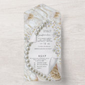 Elfenbeingrün-goldene Perlen auf einer Hochzeit All In One Einladung (Innen Boden)