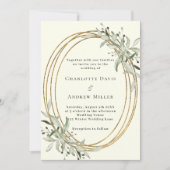 Elfenbeingrün Goldrahmen Hochzeit Einladung (Vorderseite)
