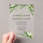 Elfenbeingrüne Blattblumenampere und Hochzeit Acryleinladungen (Insitu (Handheld))