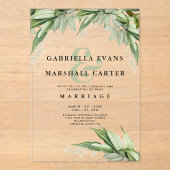 Elfenbeingrüne Blattblumenampere und Hochzeit Acryleinladungen (Vorderseite)