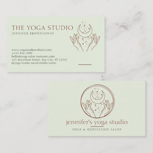 Elfenbeingrüne Energie Heilung Hand Moon Spirituel Visitenkarte (Vorne/Hinten)