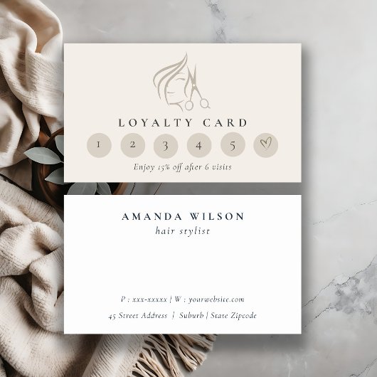 Elfenbeinhaarstylistin Schere 6 Punch Loyalität Visitenkarte