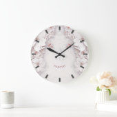 Elfenbeinhalterung Rosa Blumenwall Große Wanduhr (Zuhause)