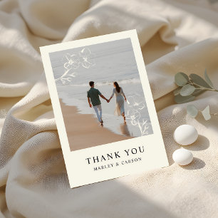 Elfenbeinhandgezeichnetes Blumenhochzeitungs-Foto Dankeskarte