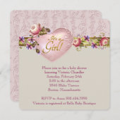 Elfenbeinherz Blume Rosa Damaske Kinderdusche Einladung (Vorne/Hinten)
