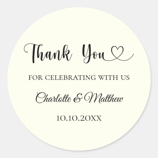 Elfenbeinherz danke Ihnen Hochzeit Runder Aufkleber (Vorderseite)